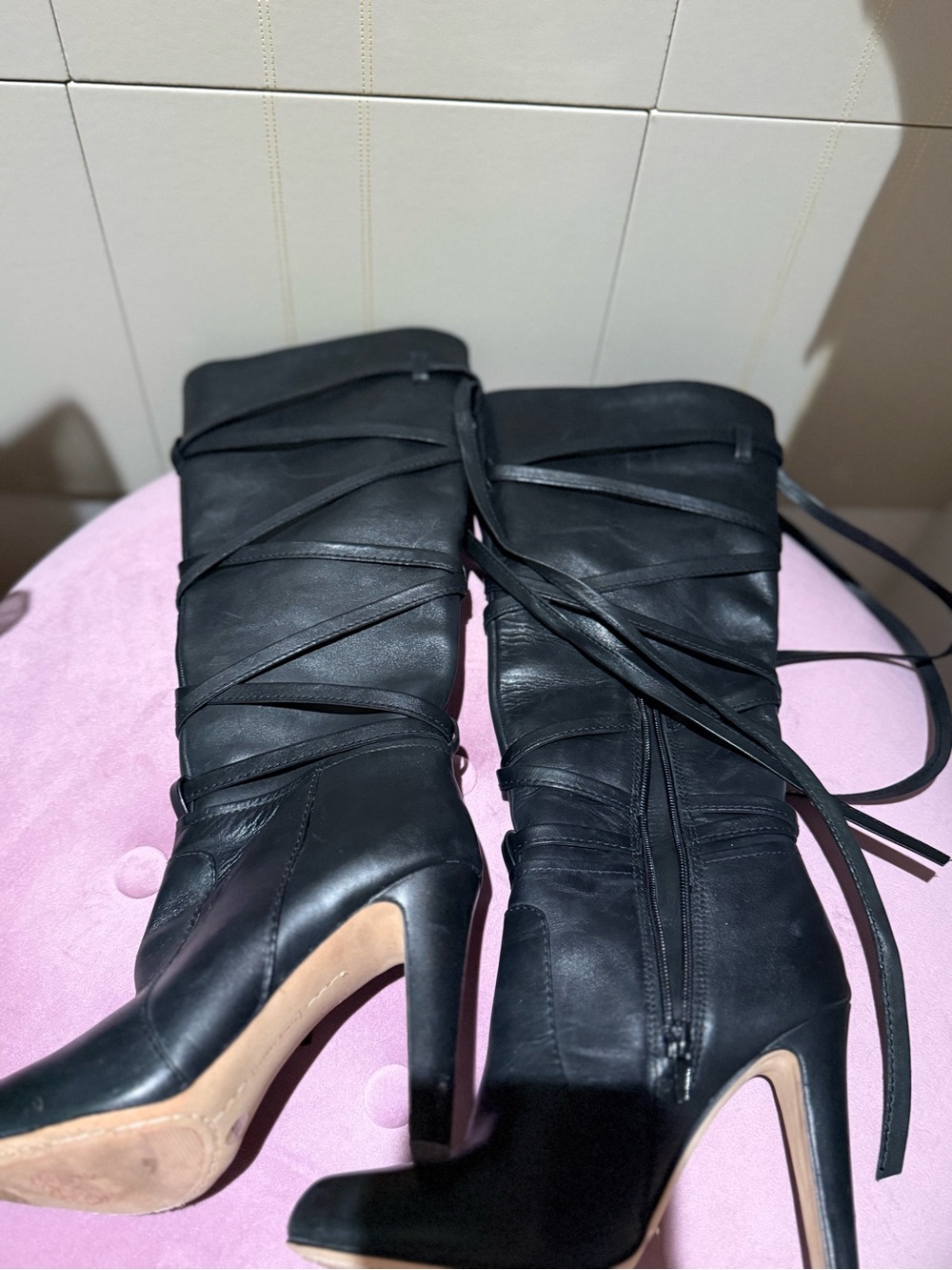 Vince Camuto Black Lace-Up High Heel Women's Boots